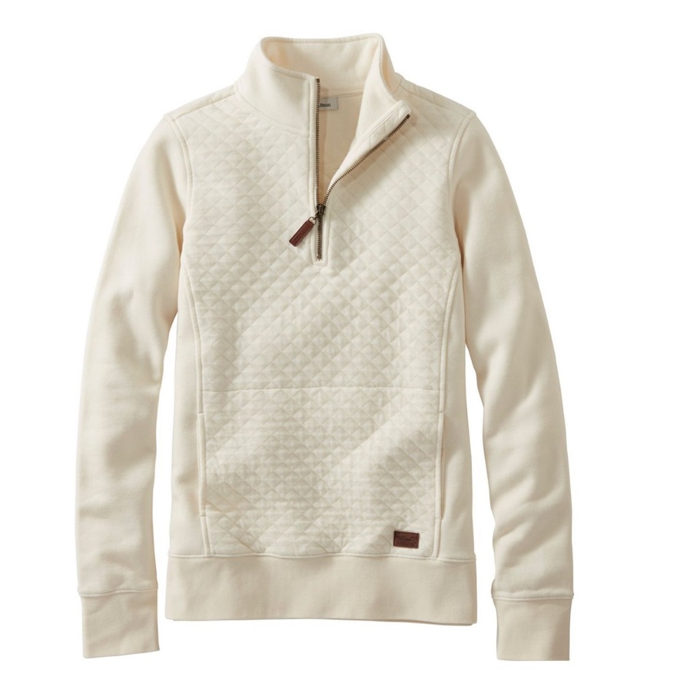 L.L. Bean Cream Women’s Quilted Quarter-Zip Pullover